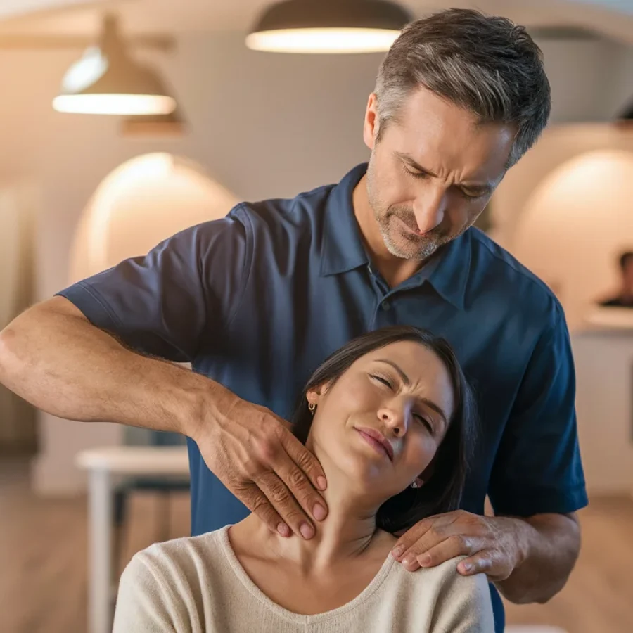 Chiropractor adjusting a woman’s neck